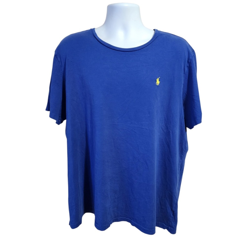 Polo Ralph Lauren Blue T-Shirt Men's XL Yellow Pony Logo Custom Fit Cotton Tee